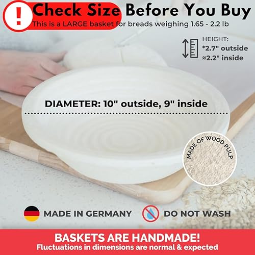Miniatura 10 de Bulka Banneton - Cesta para pan, pulpa de madera de abeto, redondo, 9 pulgadas, suministros para hornear pan de masa madre Brotform  Cuenco
