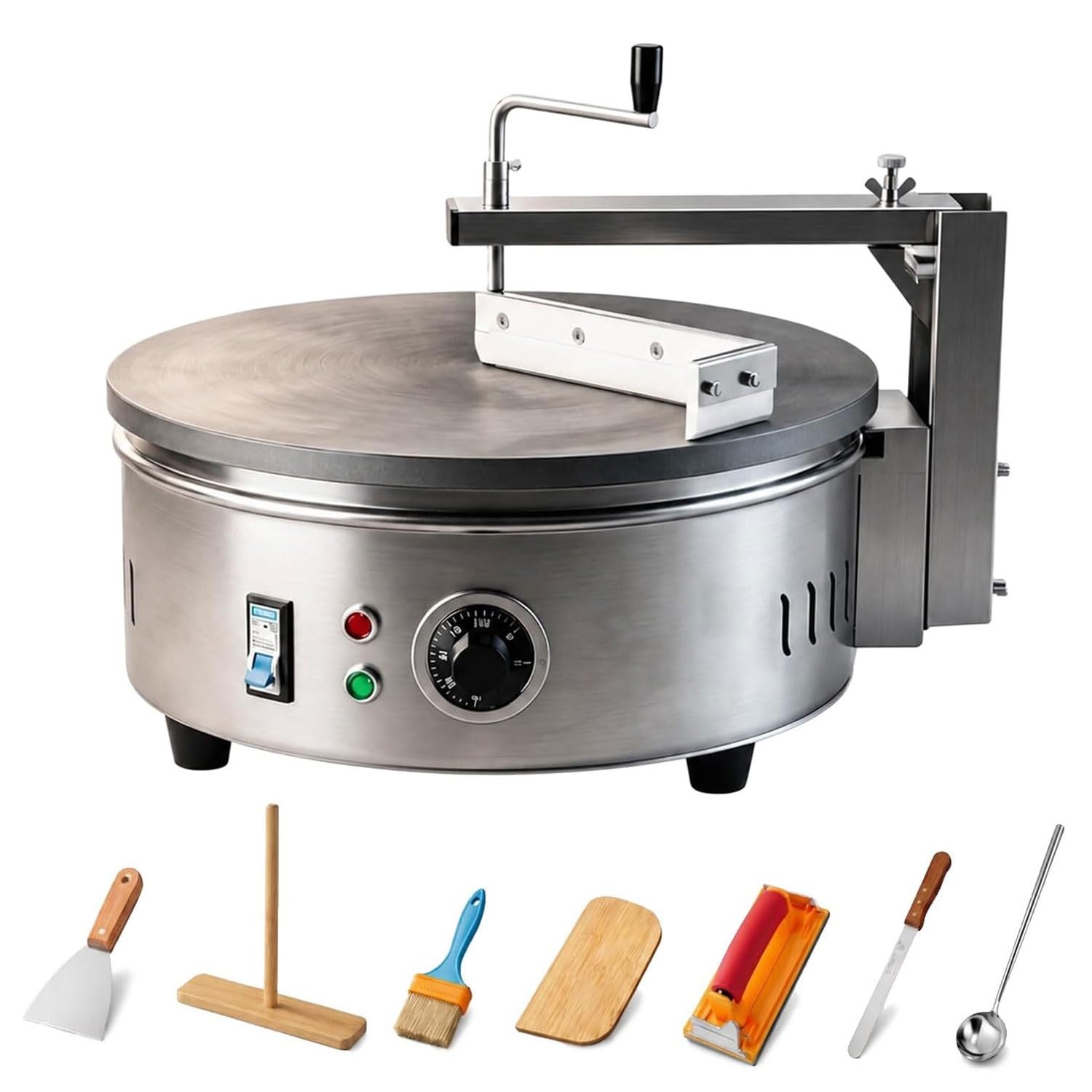GYKOZY 220v Commercial Electric Crepe Pancake Maker with 7 Auxiliary Tools,40cm Nonstick Stainless Steel Pancake Crepe Griddle,Adjustable Temperature