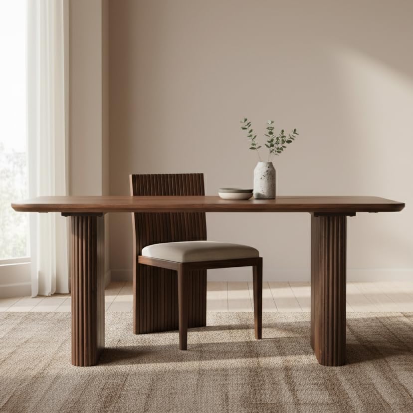 ANGEL FURNITURE Grafton Solid Sheesham Wood Dining Table, Wenge Finish, Fluted Column Legs, Contemporary Style (Medium)-image-6