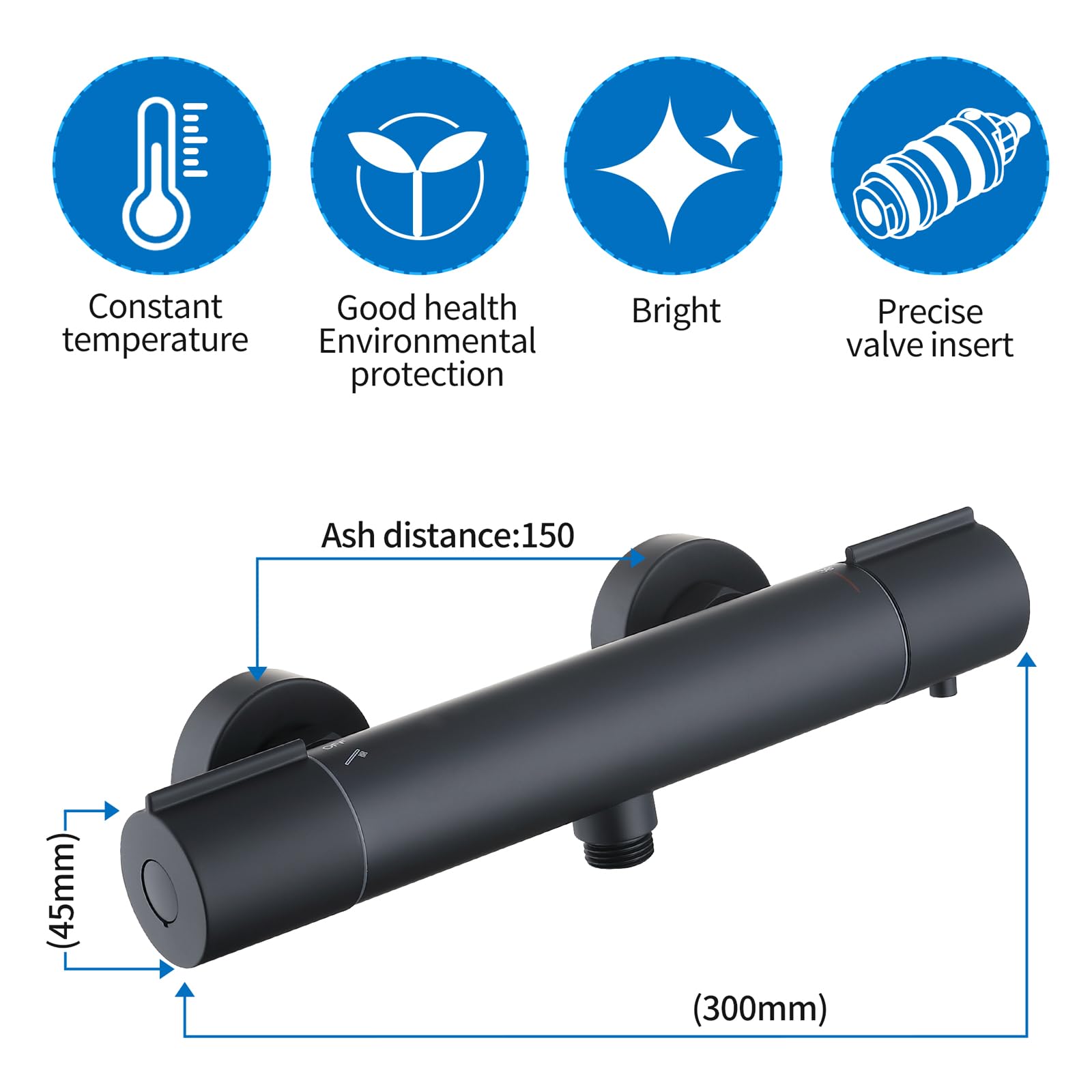 HOMELODY Grifo de ducha con termostato negro – Grifo mezclador de ducha con botón de seguridad de 38 °C, termostato de ducha, termostato de ducha de acero inoxidable
