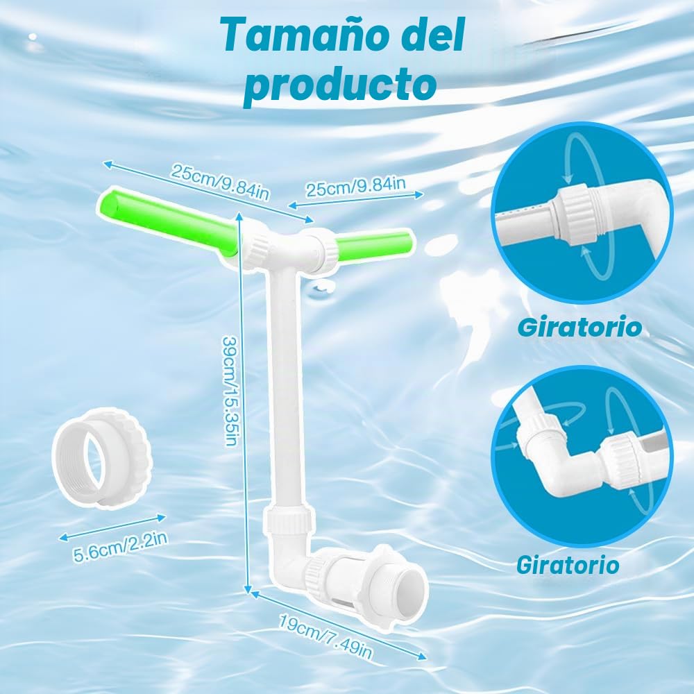 Fuente de Piscina de Doble Chorro, Fuente De Agua De Doble Chorro, Fuente para Piscinas Enterradas Chorro Cascada, Fluorescente Verde Ajustable 2 En 1 Fuente para Conector de 1,5 Pulgadas
