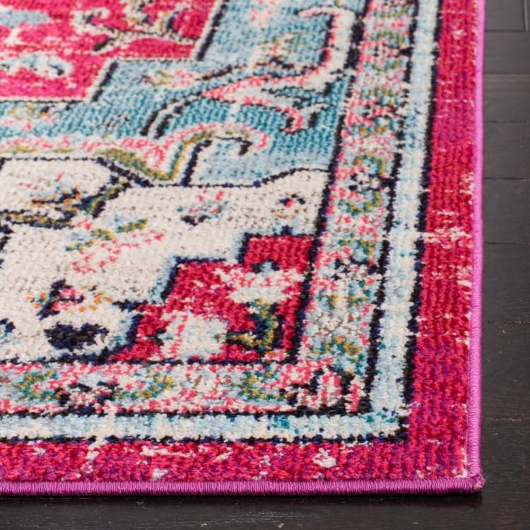 Safavieh Distressed Rug for Living Room Dining Room, Bedroom - Madison Collection, Short Pile, in Fuchsia and Blue, 67 X 122 cm - Image 4