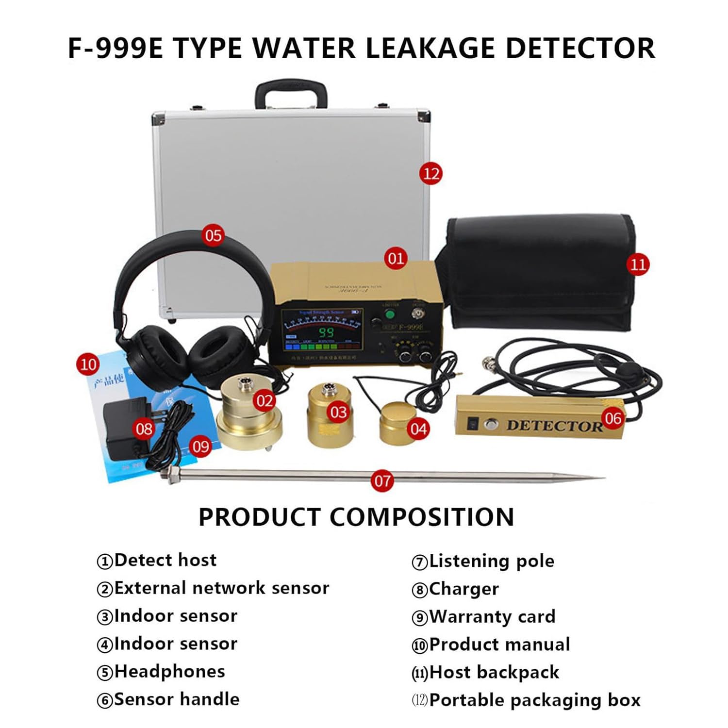 Détecteur Fuite D'eau Souterrain Professionnel, Capteur Fuite D'eau Électrique Intérieur Et Extérieur, Capteur Fuite D'eau Géophone, Capteur De Fuite D'eau De Tuyaux Précis Et Fiable