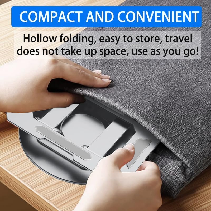 Image of Aluminium Tablet Stand Holder, 360 Rotating Base, Height & Angle Adjustable Metal Phone Stand, Foldable Desk Holder Compatible with All Tablets & Smartphones (Black)