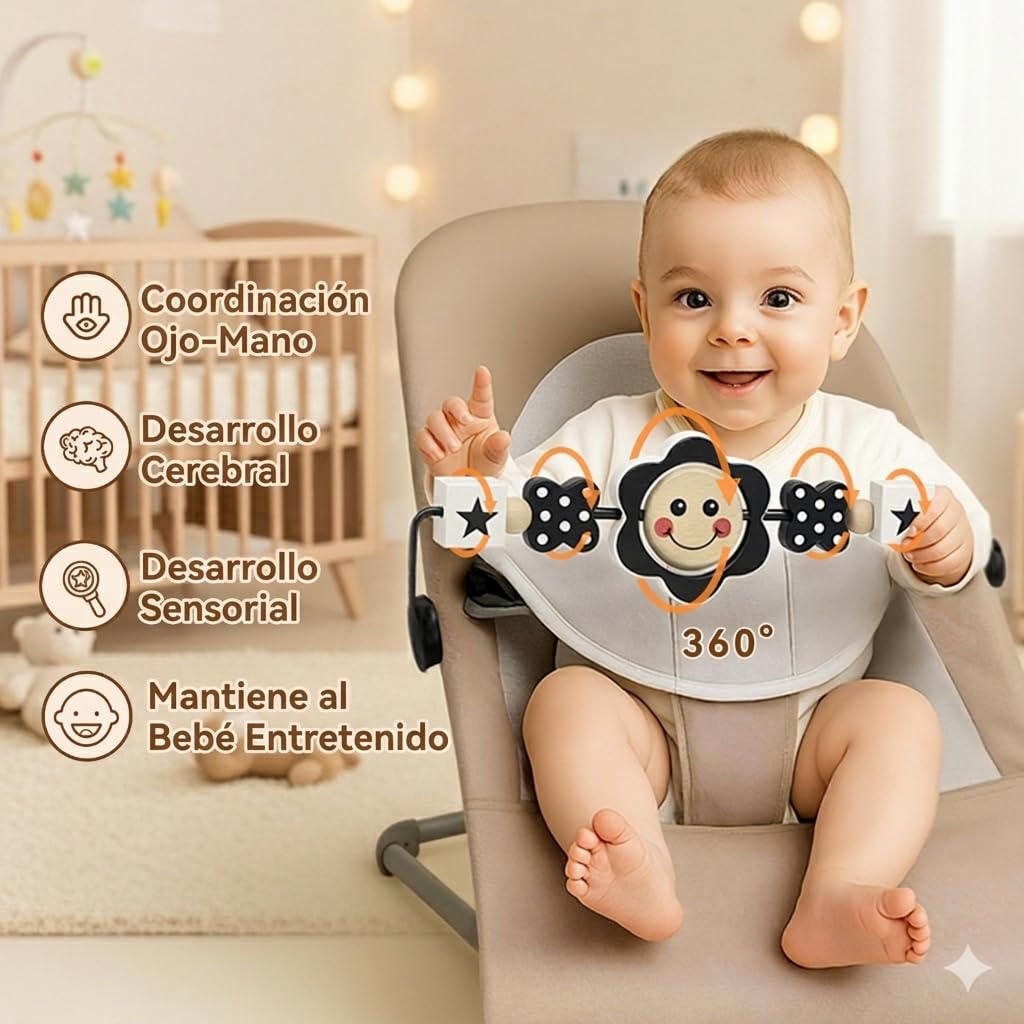 Baby Bouncer Toy Bar, Bouncer Toy Bar, fácil de fijar y quitar, materiales aptos para niños, ideal para bebés, juguetes para bebés en blanco y negro (sonrisa)