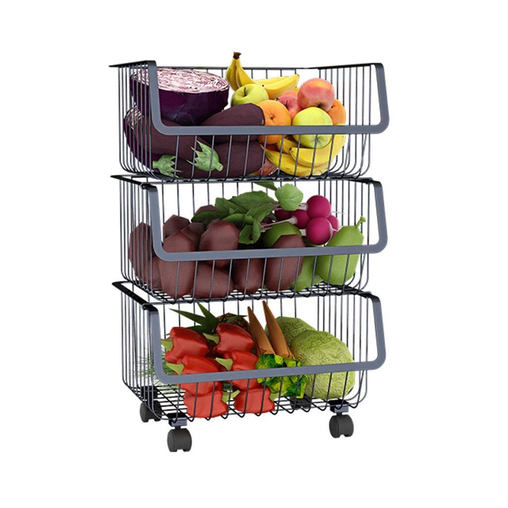 Buy HLWAWA Stacking Wire Market Baskets Stackable Rolling Black Metal