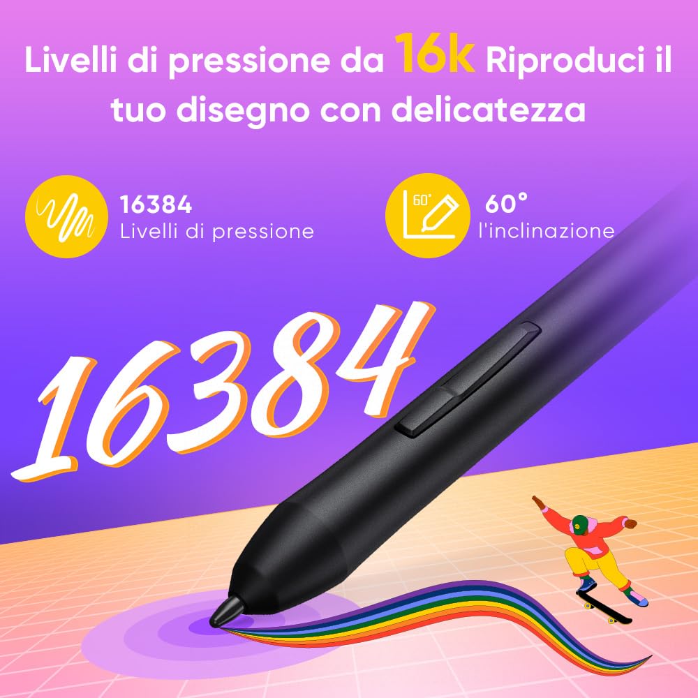 XPPen Deco 640 Tavoletta grafica, 16384 livelli di pressione, supporto inclinazione a 60°, 8 tasti, adatto per OSU, editing video, firma