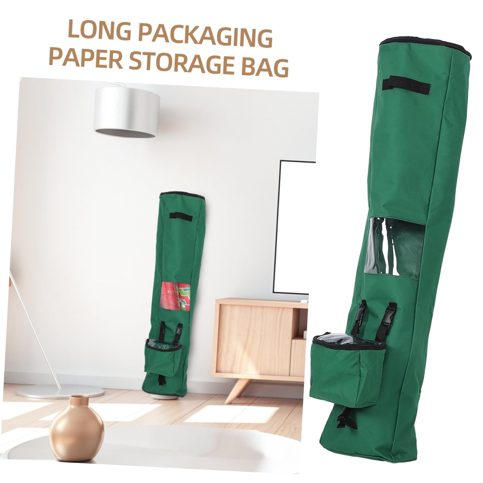GOOHOCHY Langer Aufbewahrungsorganizer für Geschenkpapier aus Oxfordstoff Wiederverwendbar Grün für Verpackung und Weihnachten