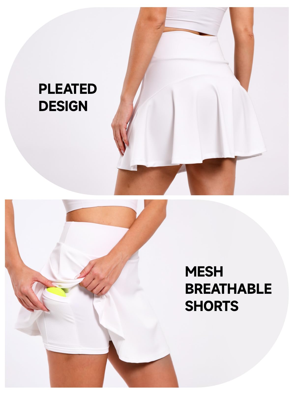 Soudittur Jupes de Tennis Femmes Taille Haute- Jupe de Sport avec Poche Zippée Jupe de Golf avec Pantalon Intérieur Activewear Jupe