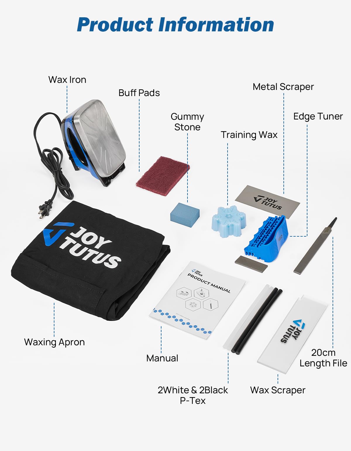 JOYTUTUS Kit de tuning de base pour ski, snowboard, cire avec fer à cirer, cire, accordeur de bord, sac de transport, tablier de cire, pour entretenir vos skis et snowboards