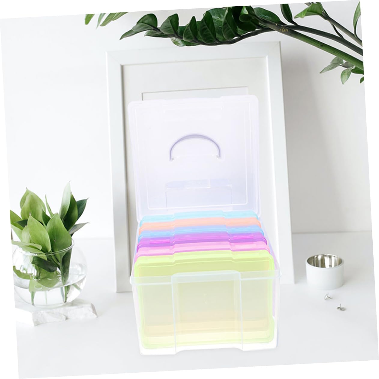 DOITOOL Greeting Card Storage Box Photo Organizer Compact Plastic Container Lid