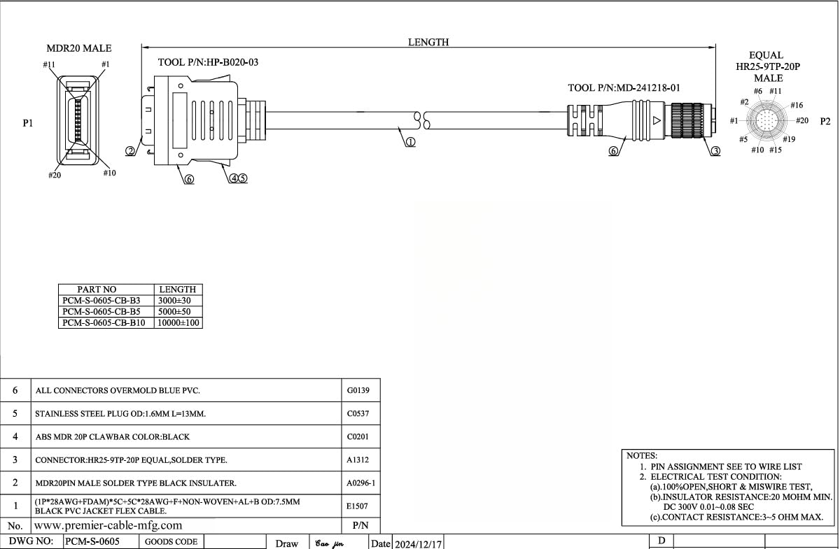 Kompatibel mit Keyence Laser Profiler Sensor Head Controller Kabel CB-B3 CB-B5 High Flex 20Pin HR25-9TP-20P Stecker auf MDR 20Pin Kabel für LJ-X8000 Serie (3 m)