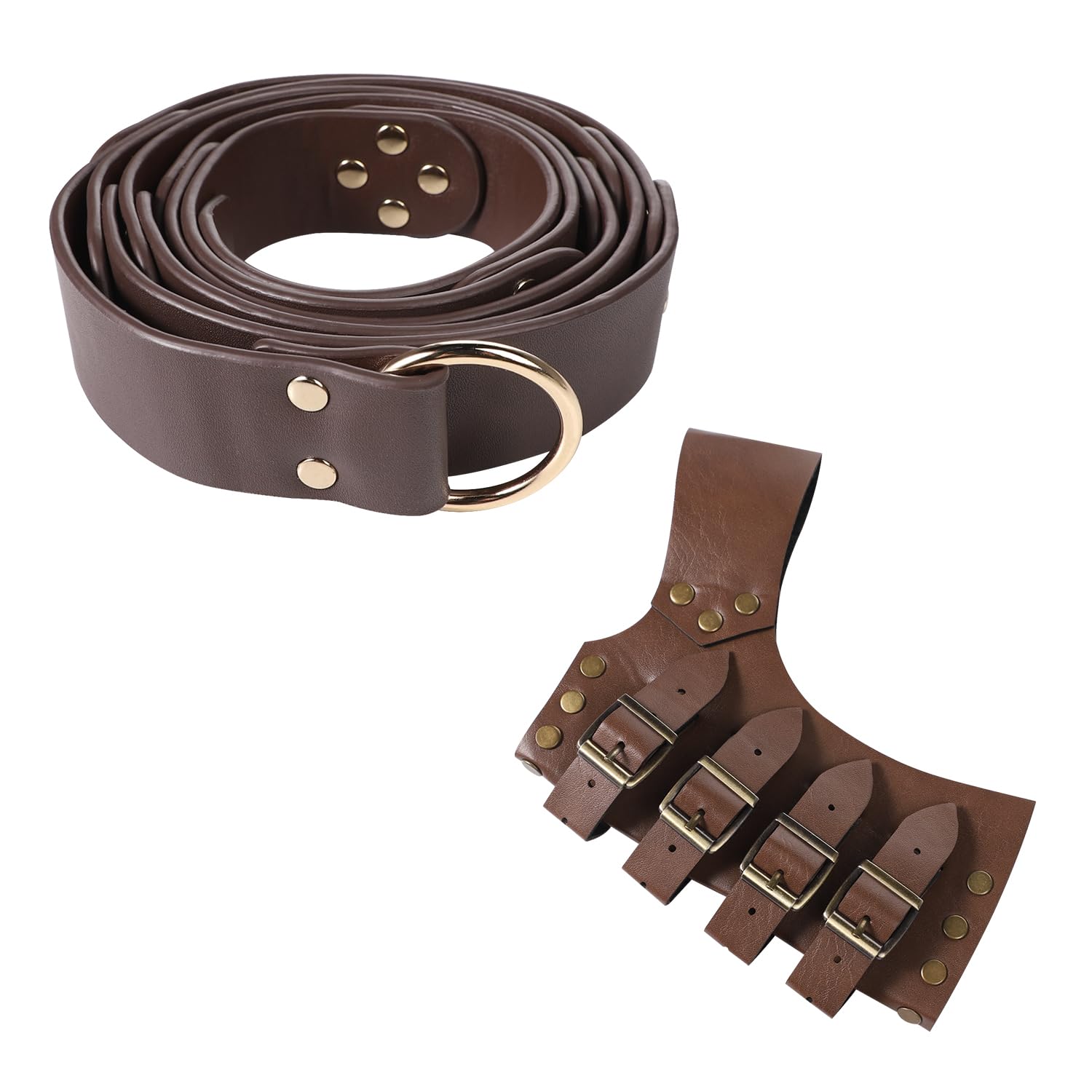 XGOPTS 2 Pack Medieval Belt and Sword Frog, Adjustable Faux Leather Sword Holster Belt Vintage Renaissance Sword Holster Belt Set for Halloween Knight Viking Warrior Cosplay Costume Accessories