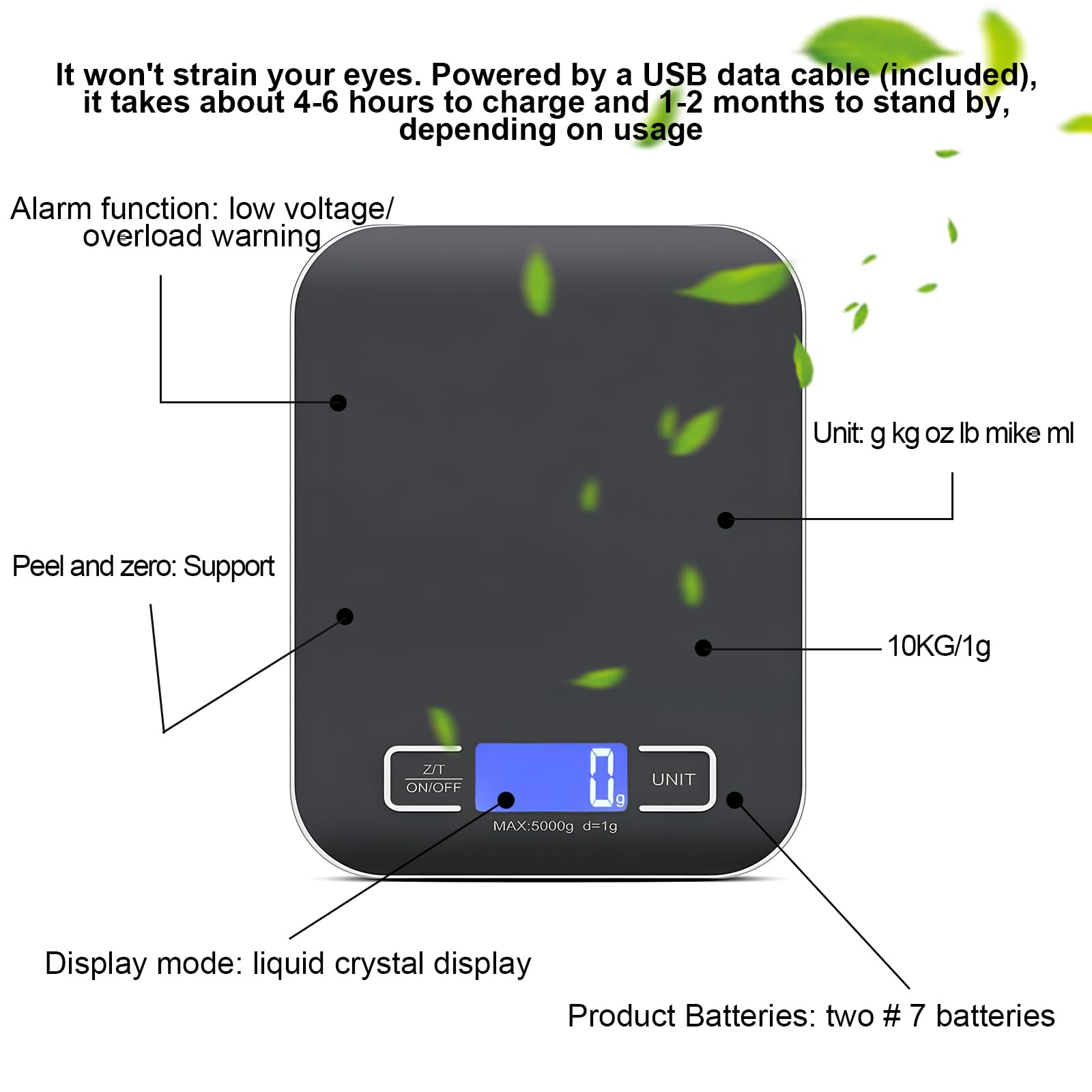 TRAHOO-Balance De Cuisine Numérique - 10 Kg/1 G - Rechargeable Par USB