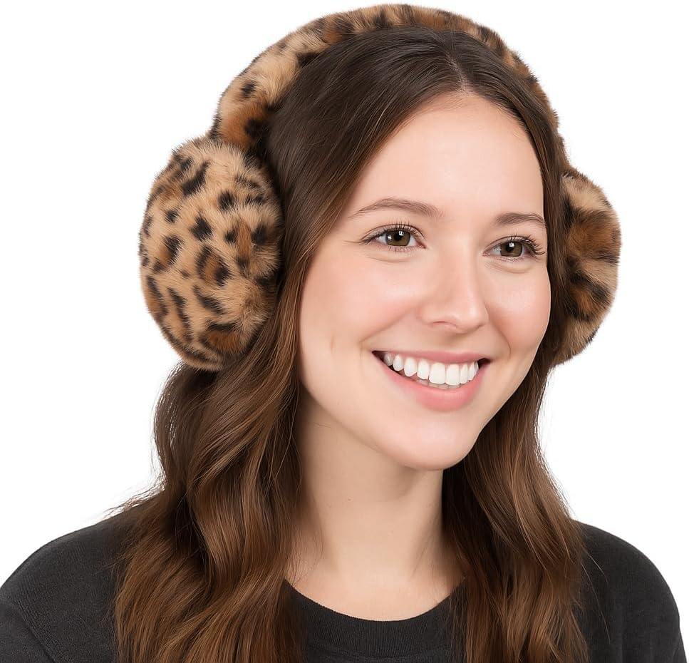 TZ Promise Fuzzy Faux Fur Earmuffs for Women – Winter Warm Foldable Fluffy Ear Muffs for Cold Weather Outdoor