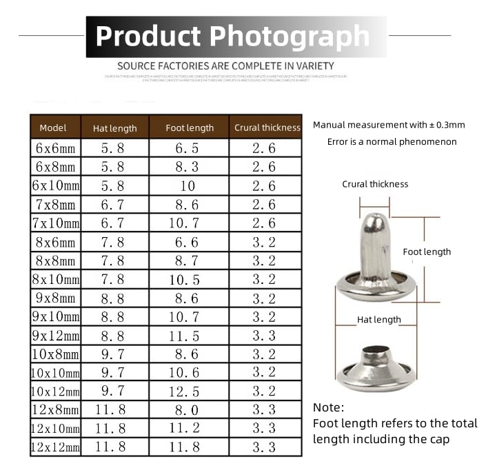 Lederen klinknagels 480 Set 3 maten dubbele klinknagel buisvormige metalen studs met 4 stuks bevestigingsgereedschap en ponstang voor lederen ambacht Diy klinknagels voor leer 4 C | NL