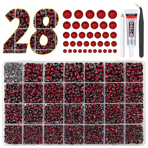 qiipii 28 Grids Dark Red Crystal Resin Rhinestones with Glue for Bedazzling