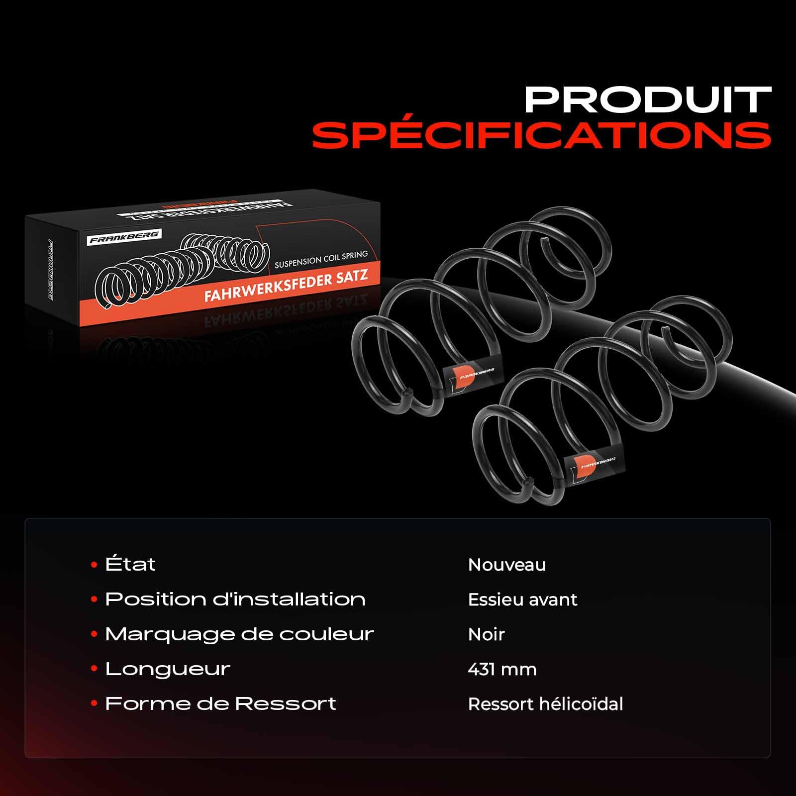 Frankberg 2 ressorts de suspension, essieu avant 9801945480 | Compatible avec: C4 Grand Picasso II DA DE, C4 Picasso II