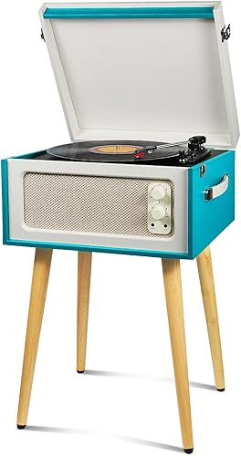 Reproductor de discos de vinilo con patas y control de agudosgraves tocadiscos retro portátil con altavoces estéreo integrados y receptor Bluetooth