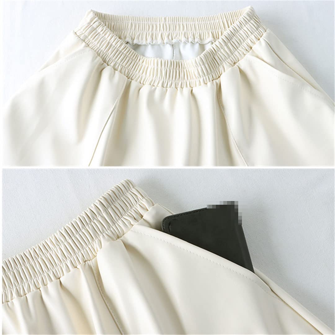 Faldas de Cuero sintético para Mujer, con Bolsillos, Cintura Alta elástica, Corte en A, Falda Larga Acampanada para Mujer (Talla única Negra)