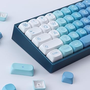 Sunzit Cute Custom PBT Keycap Set - 148 Keys MOA Profile, Dye-Sub Blue Snow Monster for Cherry MX Switches, ISO/ANSI UK Layout Mechanical Gaming Keyboard