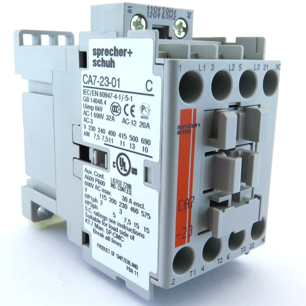 SPRECHER & SCHUH CA7-23-01-220W 1 Normally Closed Contact, 23 AMP, 3 Pole, 600 V, AC Coil 200-220 V 50 HZ/208-240 60 HZ, CA7 Series, CONTACTOR, Screw TERMINALS