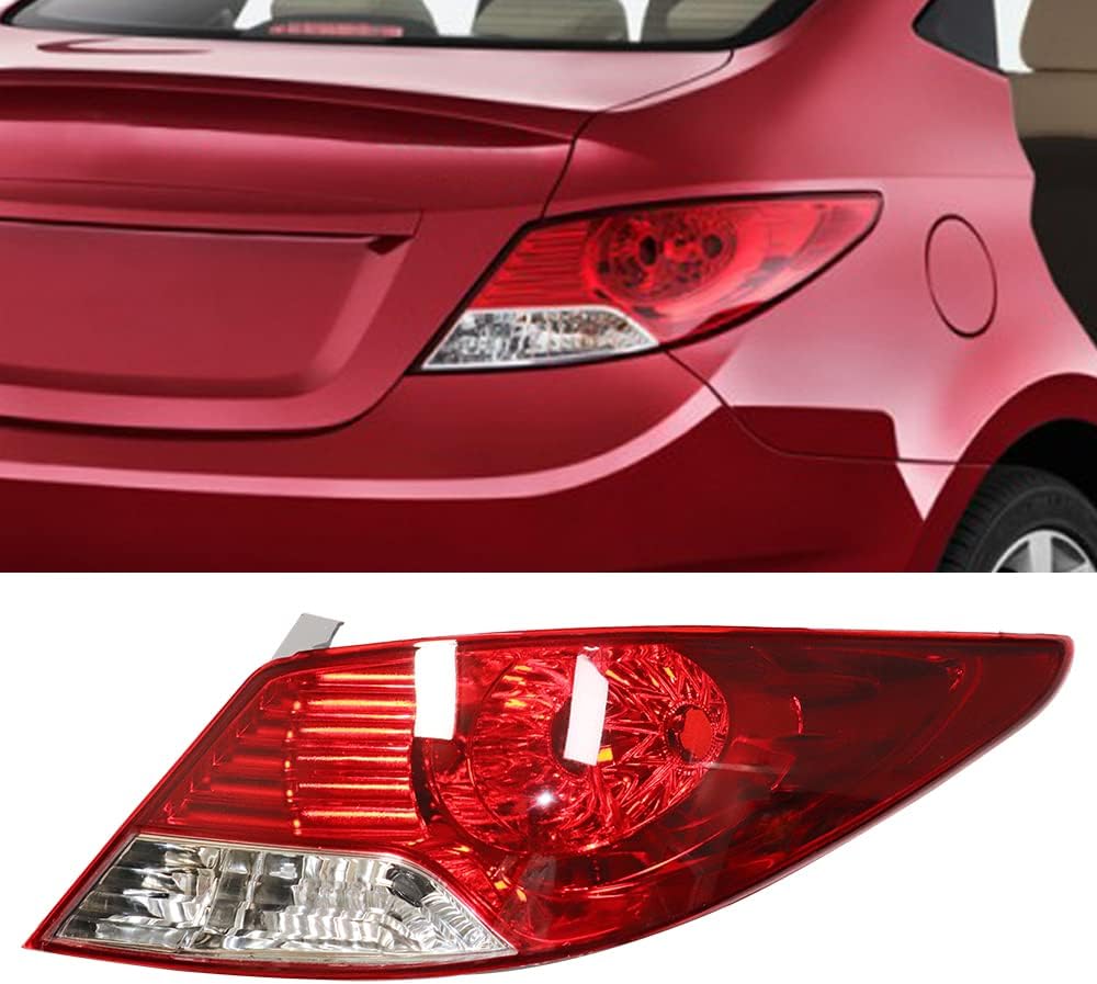 For 2012 2013 2014 Hyundai Accent Sedan Halogen Tail Light Rear Lamp Passenger Side Replacement Clear&Red Lens (Right Side)