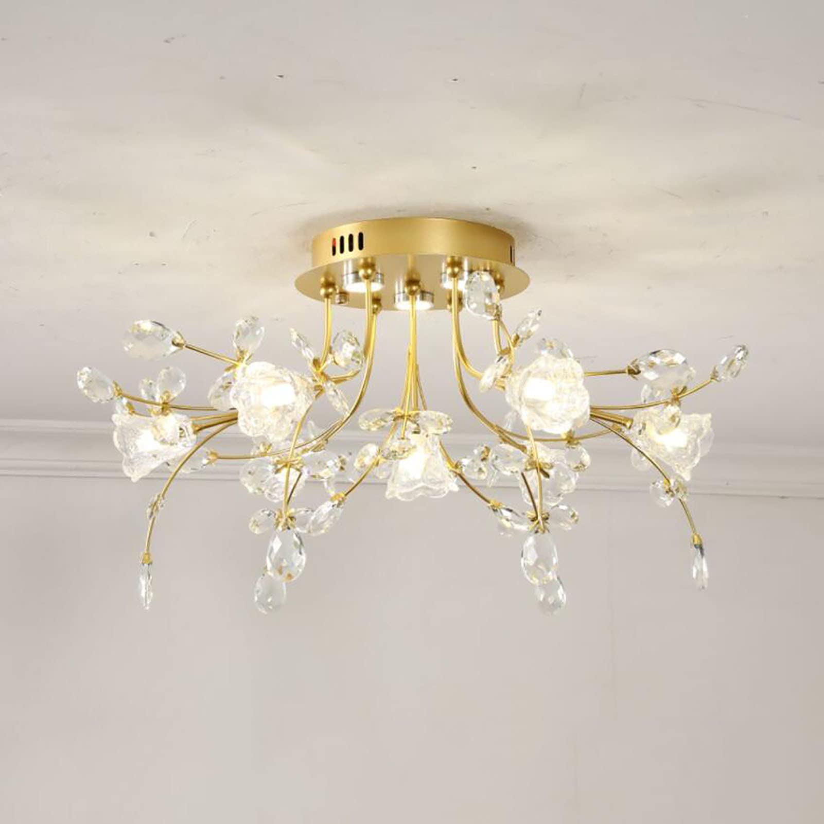 NSXBY American Creative Light Luxury Crystal Light,for Living Room Dining Bedroom Household Ceiling Light,G4 European Crystal Ceiling Light-Golden. 55 * 33cm