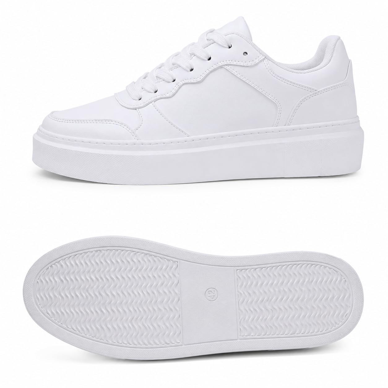 Men's White Leather Sneakers Chunky Low-Top Fashion Shoes-image-24