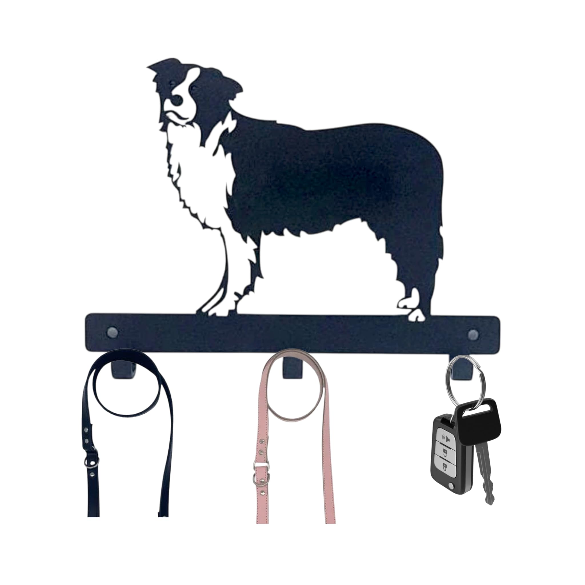 Border Collie Dog Lead Hanger | Metal Wall Hook with Fixings Included | Powder Coated Leash Holder | Pet Lead Rack | Dog Wall Art | Gift for Dog Lovers |
