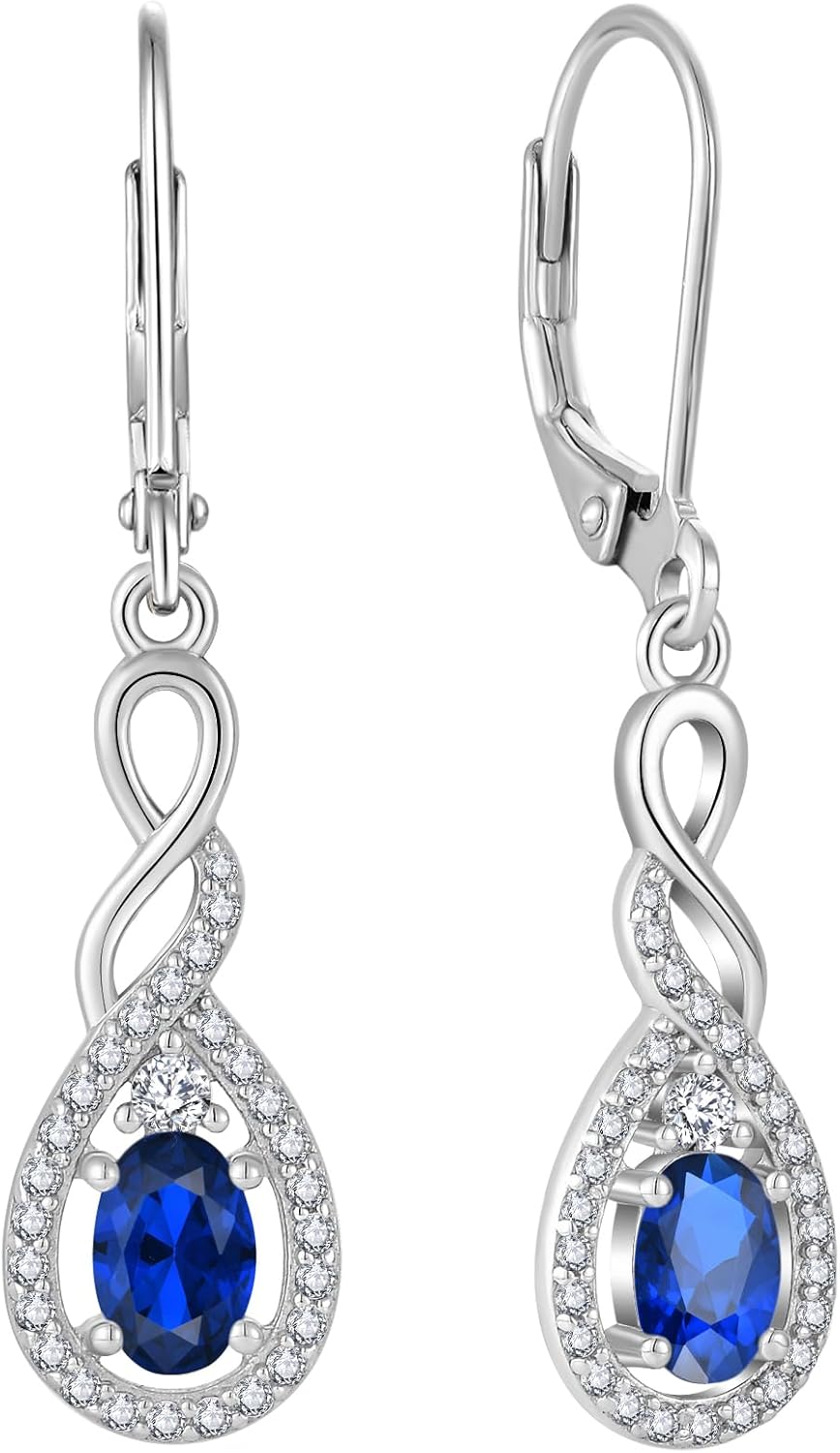 Oval Cut Dangle Drop Earrings 925 Sterling Silver Infinity Twisted Leverback Earrings Birthstone Jewelry for Women