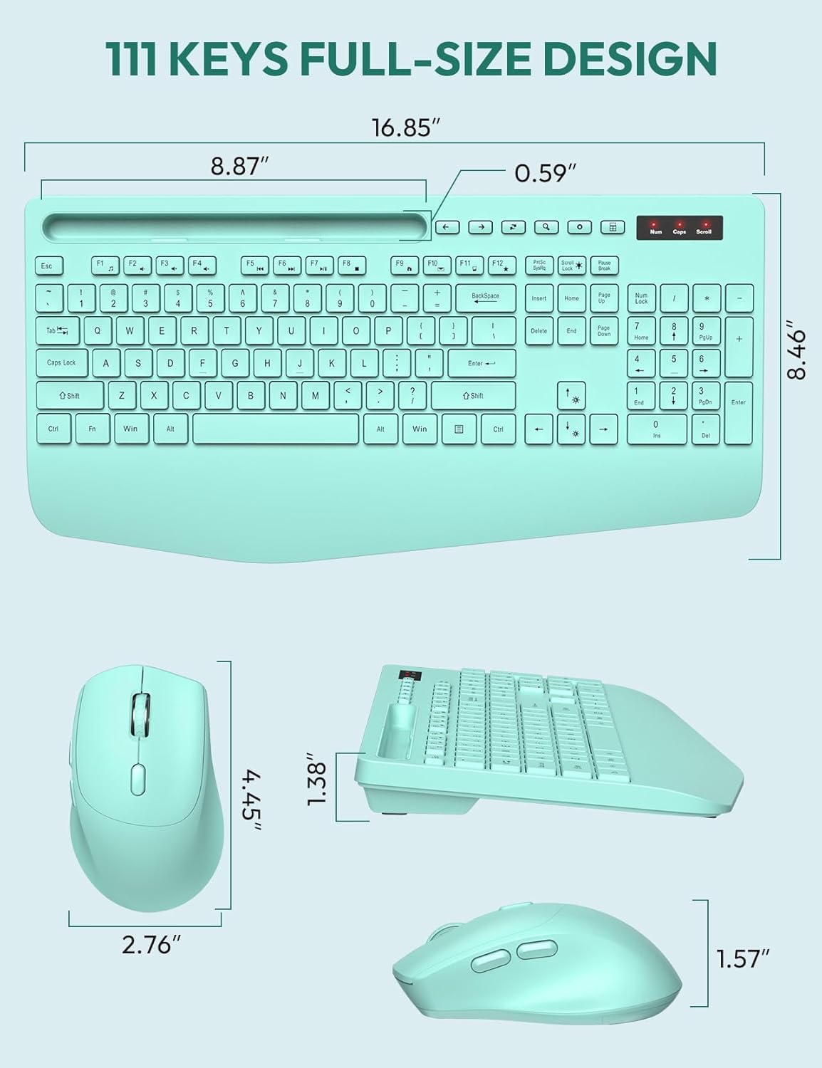 SABLUTE Bezprzewodowa klawiatura i mysz, podpórka pod nadgarstek, uchwyt na telefon, baterie w zestawie, ergonomiczna klawiatura 2,4 G, bez opóźnień, zestaw bezprzewodowy, do komputera, laptopa