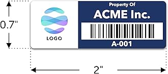 Custom Asset Tags (Upload Your Logo) - Asset Labels with Barcodes - 2” x 0.7” (50-5000 Labels)