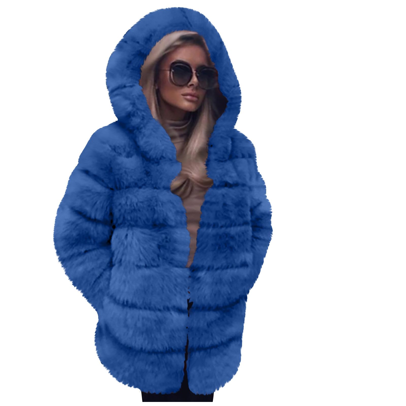 Pelzmantel Damen Felljacke Winter Kunstfell Jacke Kunstpelz Mantel Warm Winterjacke Kuscheljacke Flauschig Fleecejacke Plüschjacke Kunstfellmantel Fellmantel Elegant Wintermantel Strickjacke