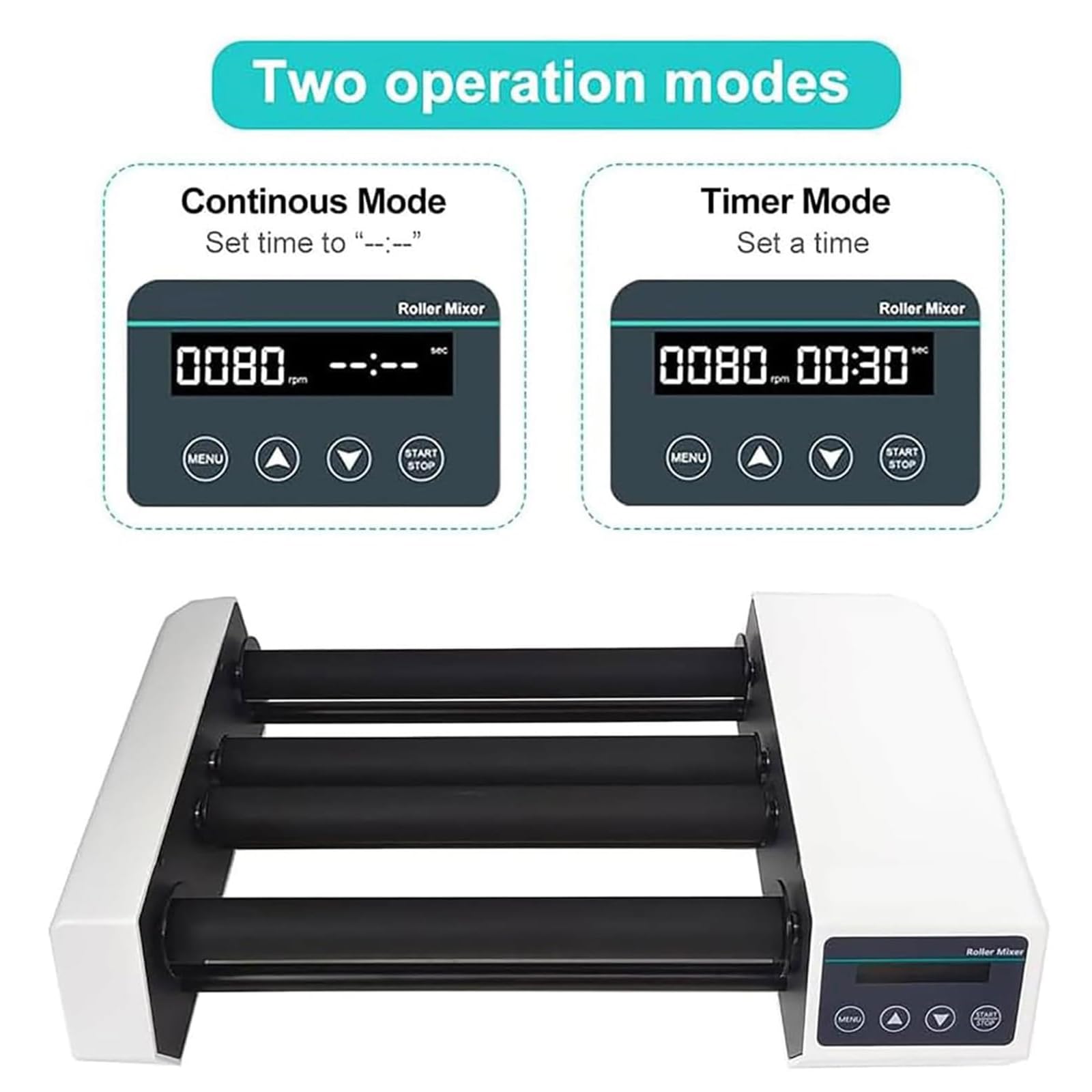 Labor Rollen Mischer, Digitaler Röhrenrotator 20-80 RPM Mit Bürstenlosem Motor Und 24H Timer, 2 kg Kapazität Für 1L Reagenzflaschen, 4 Rollen Schüttler Für 45-100 mm Gefäße