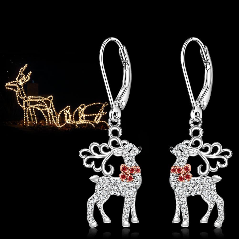 Christmas Reindeer Earrings for Women Sterling Silver Reindeer Earrings Cute Animal Holiday Dangle Deer Jewelry Birthday Halloween Xmas Gifts - Image 8