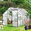 6×12 ft polycarbonate greenhouse with sliding door and adjustable roof heavy duty aluminum walk in greenhouses w raised base for outdoor garden backyardblack  urban country home decor