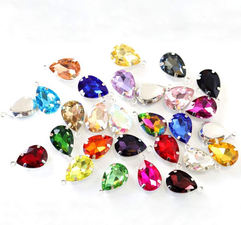 20 Pcs Tear Drop Glass Gemstone Pendants Charms Mixed Color Sew On Claw Rhinestone Crystal Charms for DIY Projects, Necklace Bracelet Earrings Jewelry Making and Crafting - Image 2