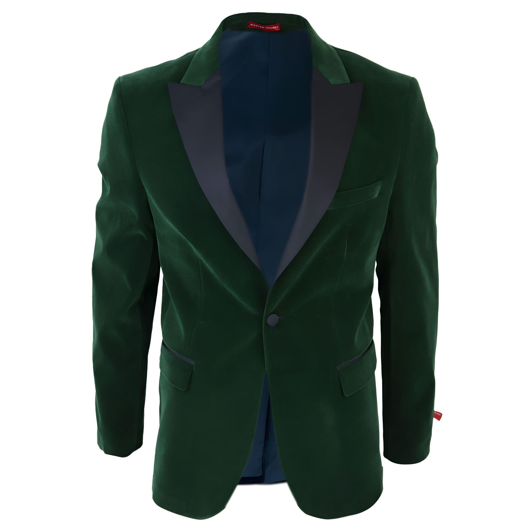 Truclothing Men's Green Velvet Tuxedo Blazer Satin Peak Lapels Dinner Jacket Wedding Prom Black Tie - 44