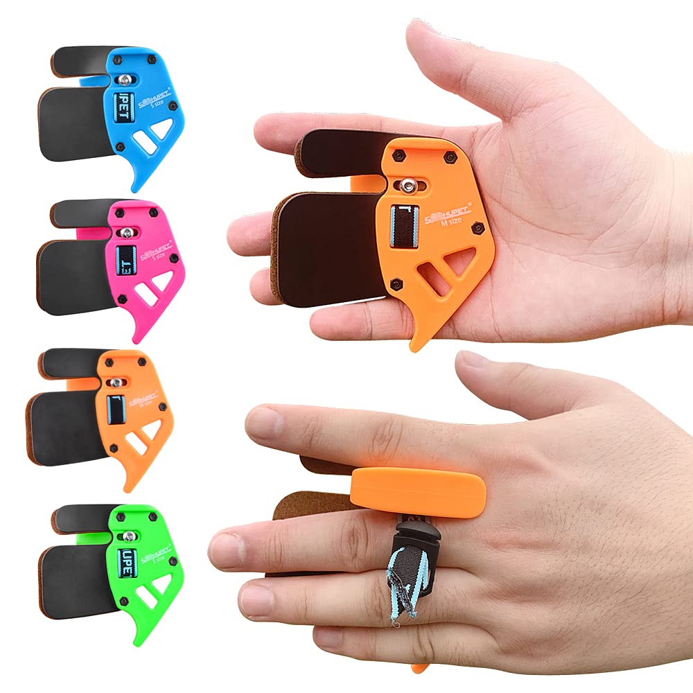 SHARROW Archery Fingertabs Adjustable Finger Protection Finger Guard Leather Finger Protection Gloves Finger Tab for Recurve Bow Right Handed (S, Green)