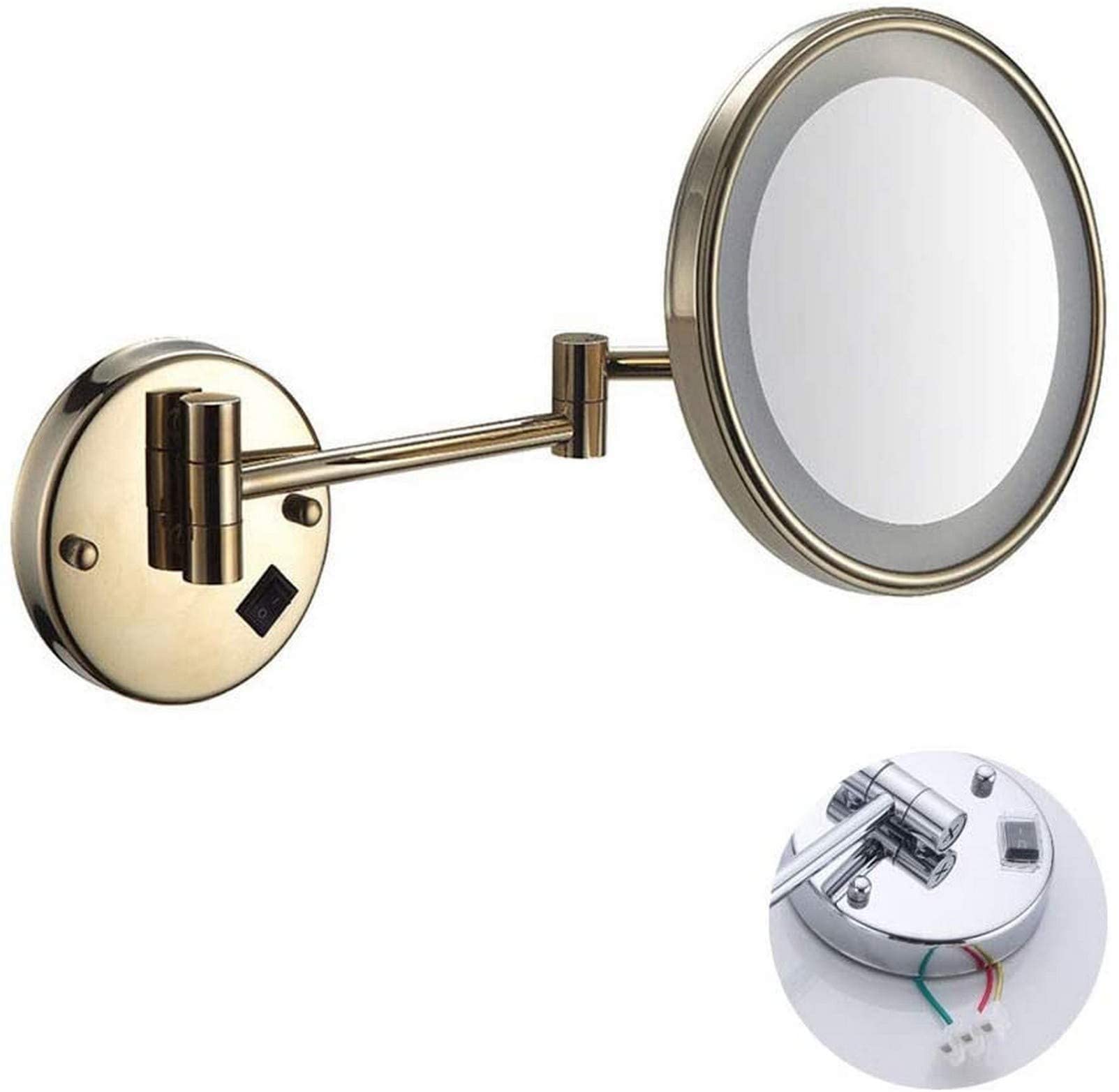 Miroir de rasage mural LED avec grossissement 3X et bras extensible sans perçage
