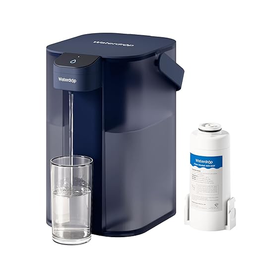 Waterdrop Jarra de filtro de agua eléctrica instantánea, 3,5 l, 3 meses, filtro de agua potable para exteriores, reduce el cloro, plomo, mercurio, PFAS, PFOA/PFOS, Azul (con 1 filtro de 757L)