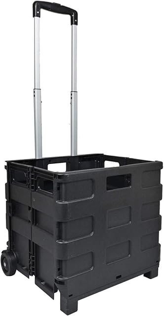 Homespired® Folding Cart Trolley Boot Shopping Fold Up Storage Box Crate Foldable with Wheels (Black - 25kg)