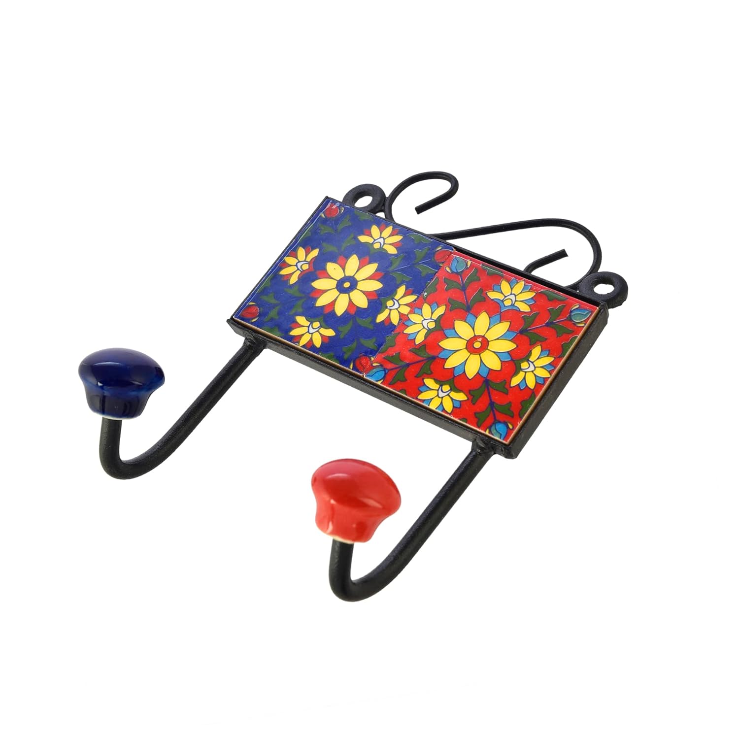 ARTOOK DECOR Blue Pottery Ceramic Tile Wall Hook for Keys, Pant, Coat