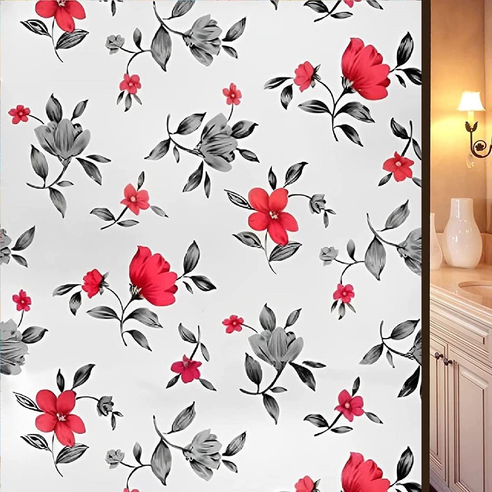 ONEHOME Vinyl Frosted Window Self Adhesive Privacy Glass Film for Window Glass Office|Decorative Window Sticker Wallpaper Vinyl Sheet for Glass Door, Bathroom, Home, Window (Red Black Flowers, 24x360) (B0C6QW6HQ7) Amazon Price History, Amazon Price Tracker
