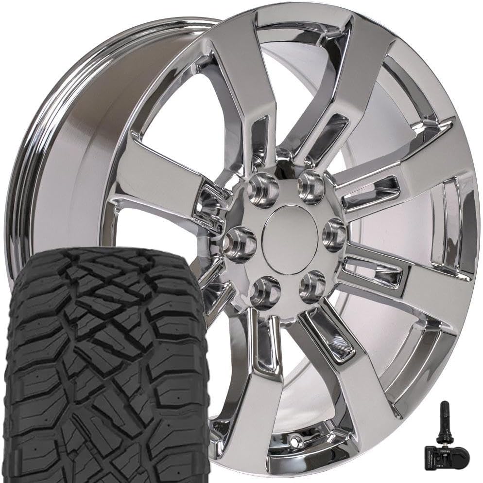 OE Wheels CA82 20 Inch Rims and Tires Fit Escalade Style 6x139.7 20x8.5 Chrome - Hollander 5409 - TerraMax RT 275/55-20 (Set of 4)
