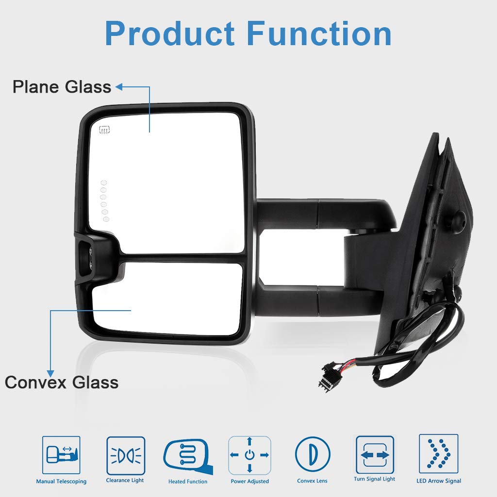 ECCPP Chrome Side Mirrors For 2007-2014 for Chevy Silverado for GMC Sierra Towing Power Heated Clearance Signal Pair