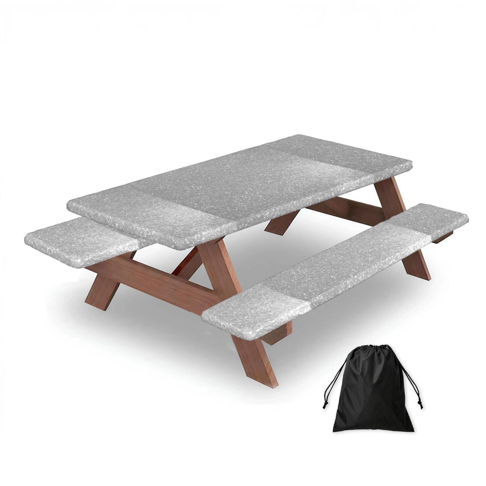 Dopklna As Picture Faux Sparkly Silver Glitter Printed, Picnic Table Cover With Bench Covers -Waterproof Elastic Fitted Tablecloth For Garden Camping Patio 76X152cm