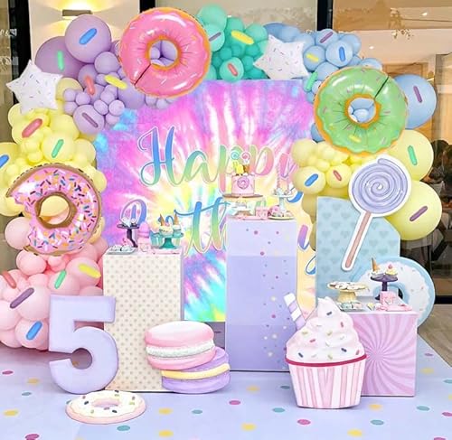 Tencow TCOW-WT032 Rainbow Backdrop For Happy Birthday 7X5Ft Macaron Pastel Colorful Birthday Photography Background Tie Dye Theme Party Supplies Children Women Girls Sweet 16Th Birthday Cake Table Decoration Banner thumb #3