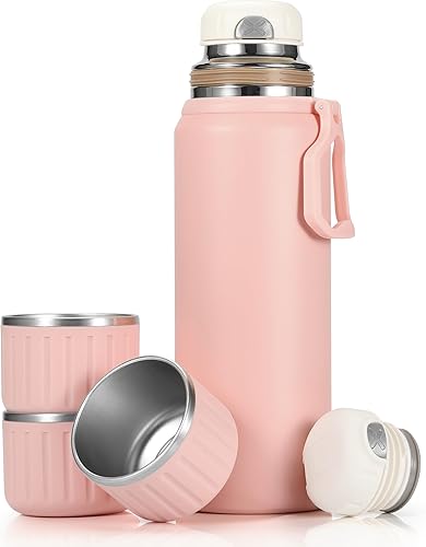 Miniatura 9 de 750ml/27 OZ Termo de café con 3 tazas, botella de agua aislada, juego de termo de acero inoxidable al vacío para bebidas calientes y frías, caja de